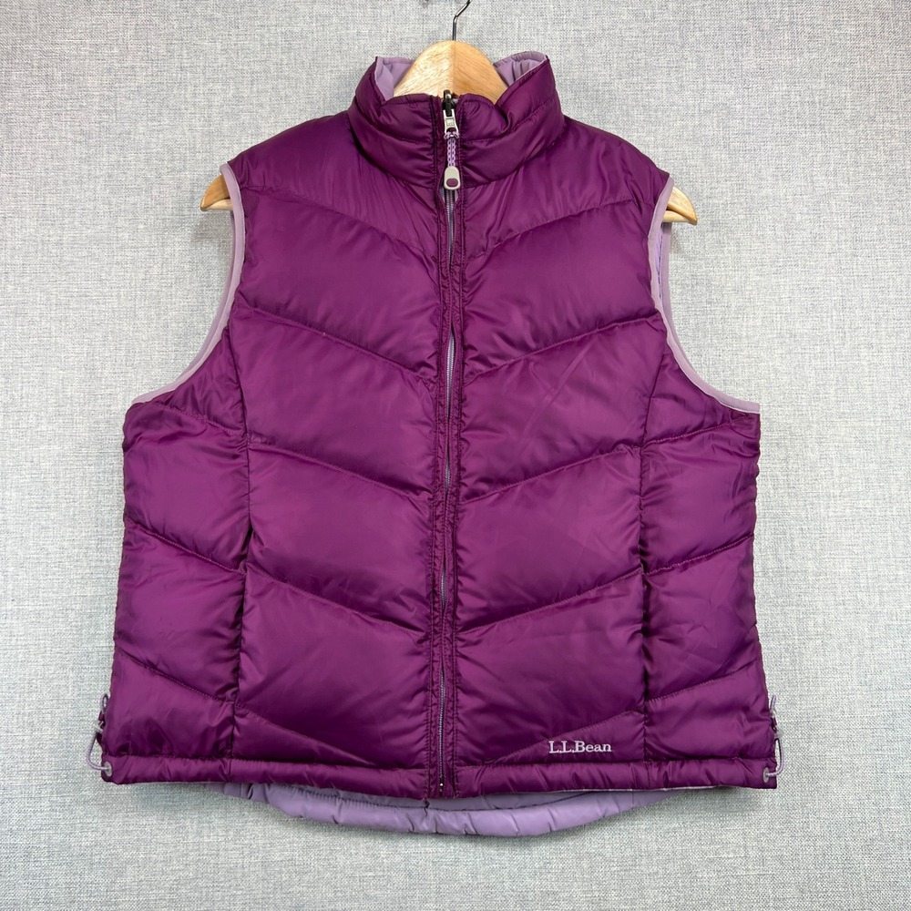 LL Bean Reversible Puffer Goose Down Vest Womens M Lavender Purple Cozy Heritage
